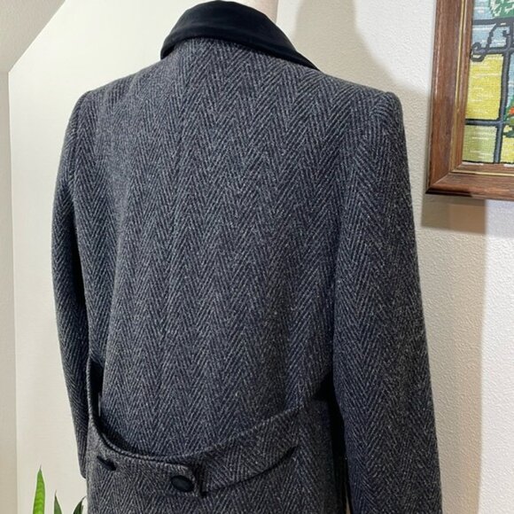Stunningly Beautiful Wool Velvet Coat Long Made in the USA Dark Gray/Black Sz 8 - Picture 7 of 16